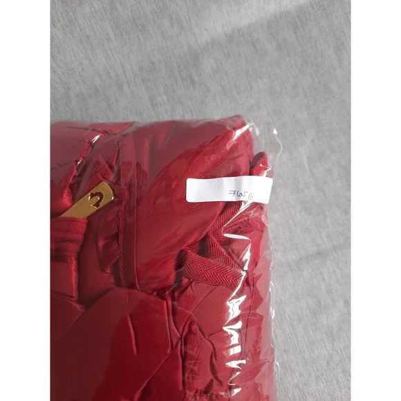 True Religion Mens Large Art Logo Full Zip Down Puffer Jacket Red Pure Polyester